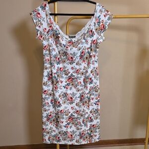 Brat Star White Mini Dress with Pink and Brown Rose Print